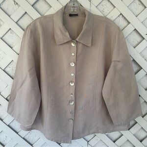 Toofan Linen Blend Button-Up Top Mother Pearl Buttons Neutral Lagenlook M